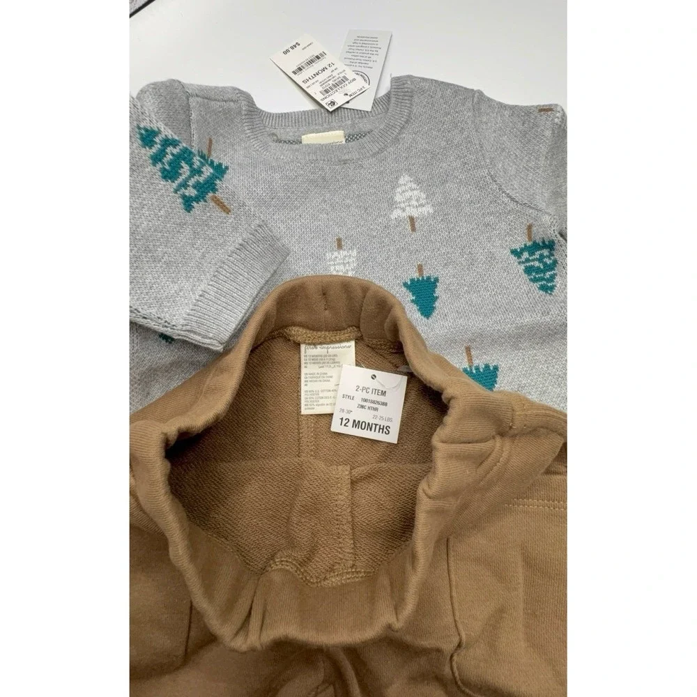 NEW 2-piece baby boy size 12 months First Impressions soft sweater/pants outfit